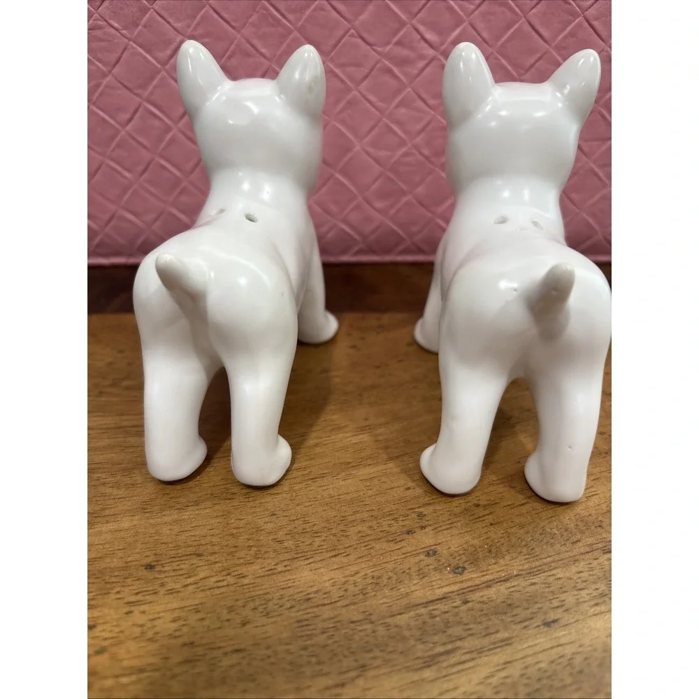 French Bulldog Stoneware Glazed White Salt Pepper Shakers